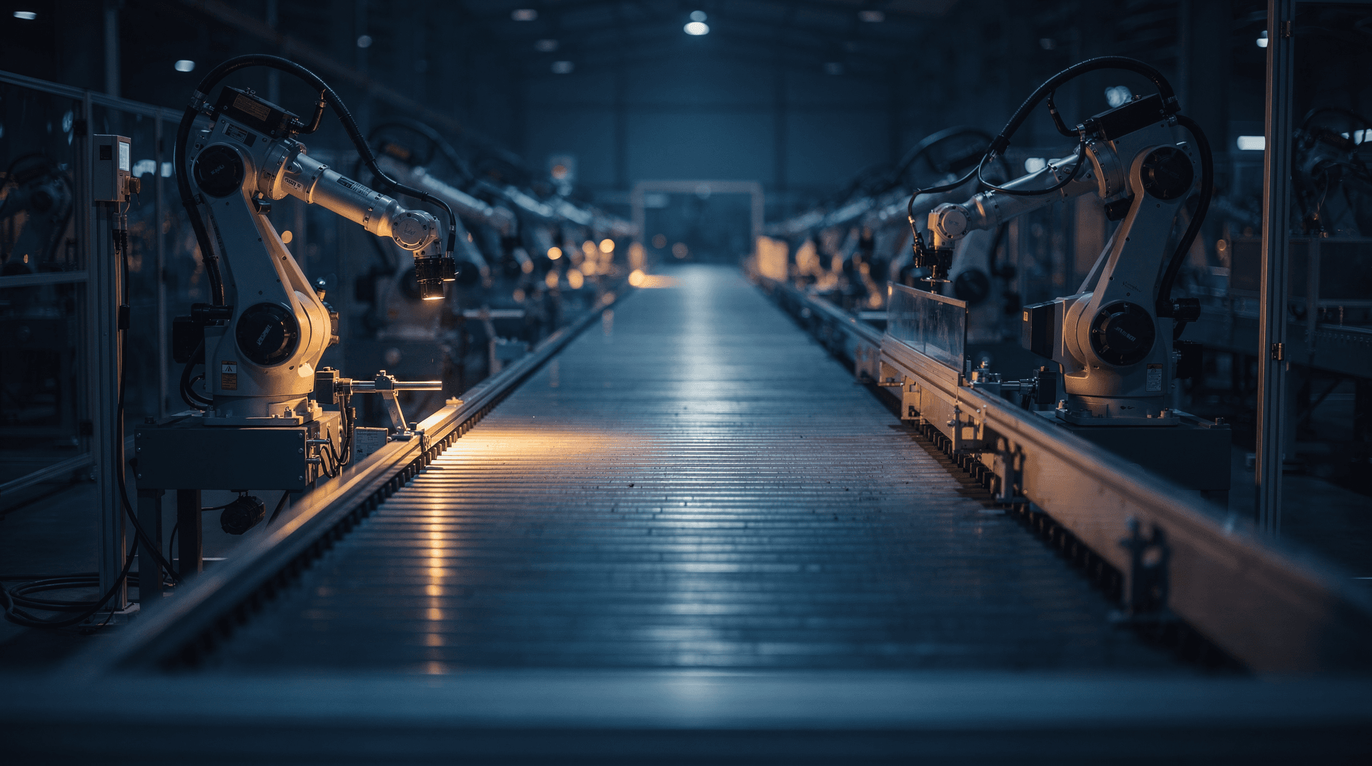 Geautomatiseerde productielijn met blauwe indicatielampjes