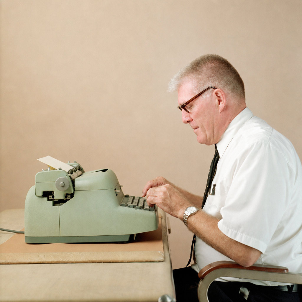 Man typt gegevens over op een typemachine