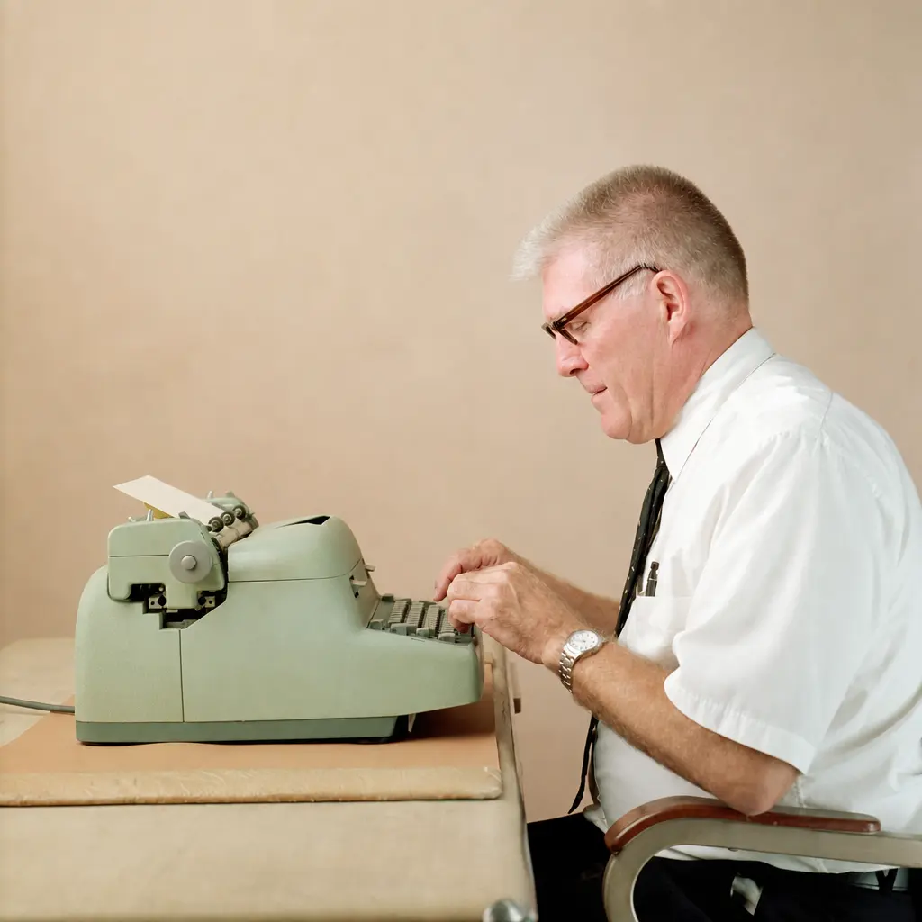 Man typt gegevens over op een typemachine